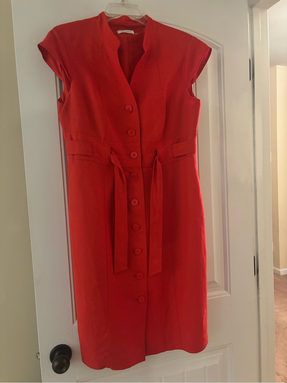 Women's Red Button-Front Tie-Waist Dress